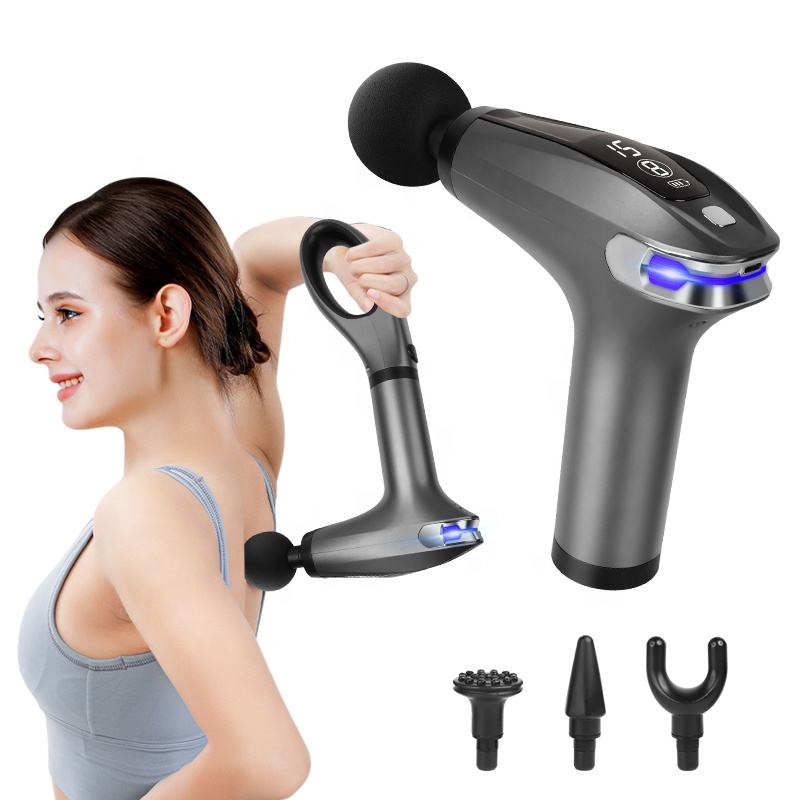 Pistolet de Massage puissant en Silicone pour femmes, 4 têtes, Portable, Vibration, Percussion des tissus profonds, Muscle du dos