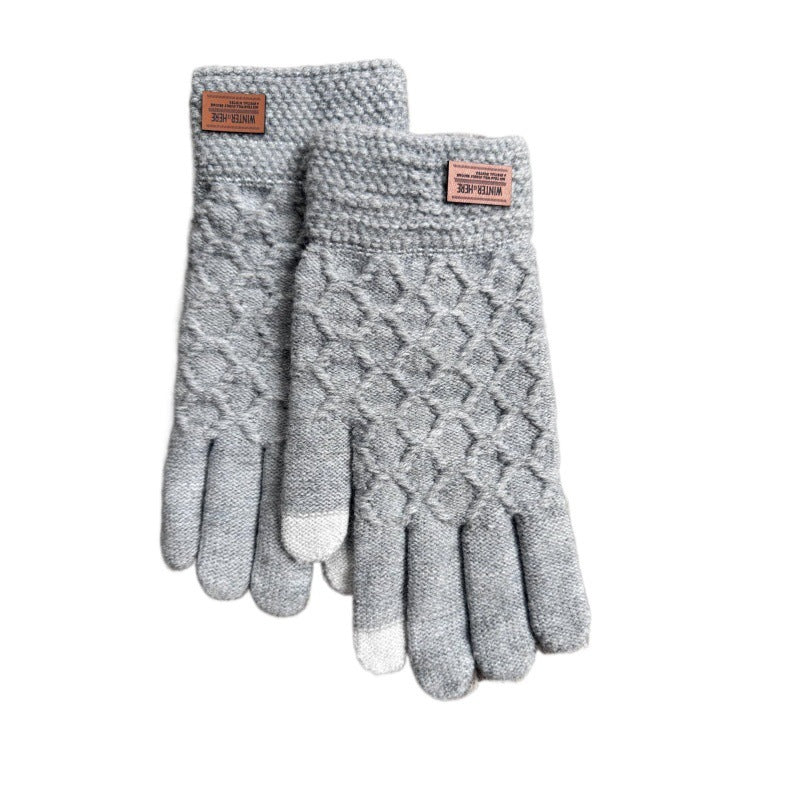 New Men's Touch Screen Autumn And Winter Knitting Warm Velvet Padded Thickened Gloves