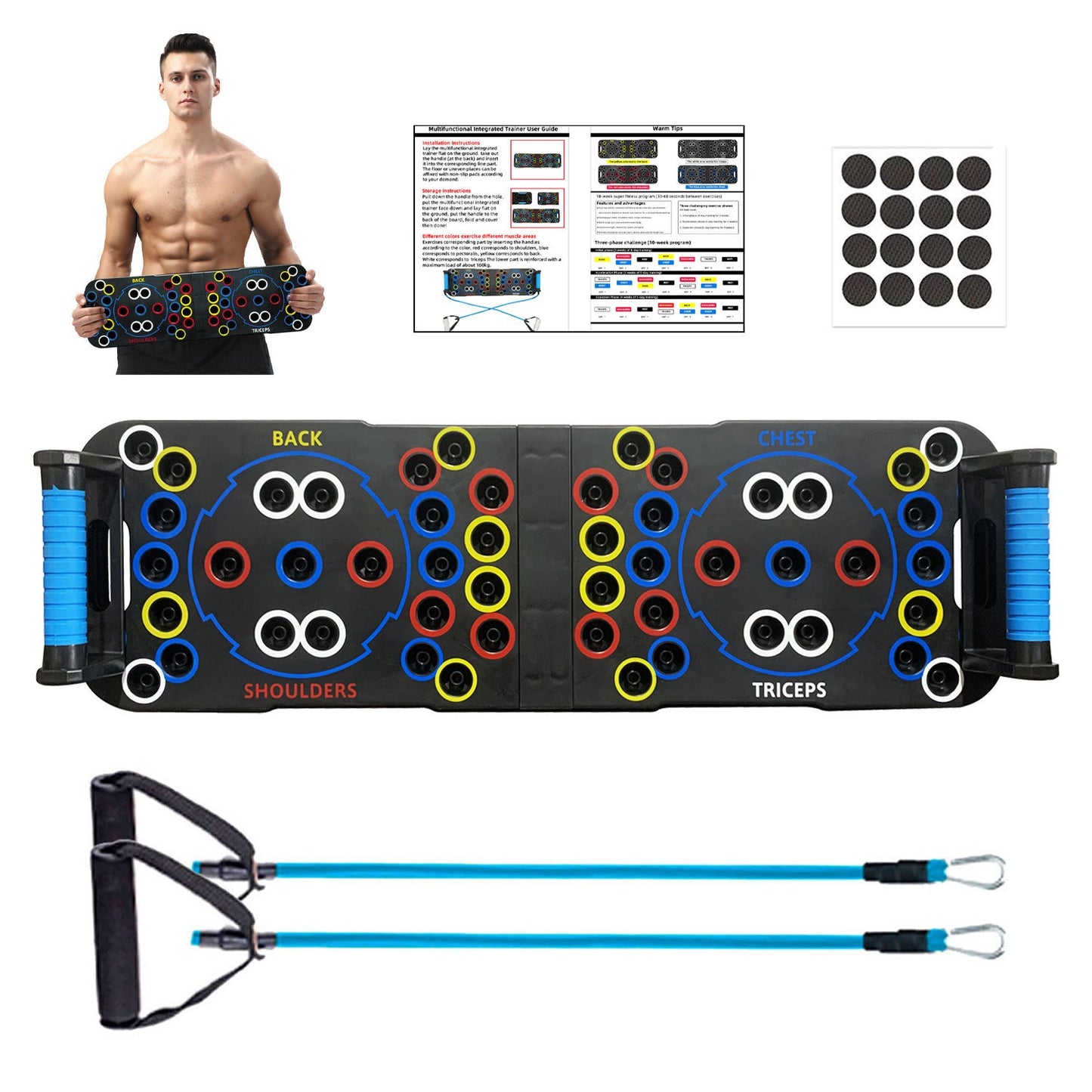 Tabla de entrenamiento multifuncional de 54 agujeros, tabla de realce para músculos, tabla de realce plegable con cuerda de resistencia