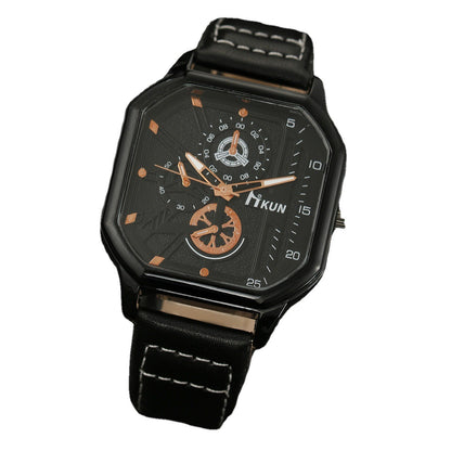 Moda nuevo reloj de cuarzo conjunto de pulsera deportiva informal con cinturón cuadrado de concha de doble capa para hombre