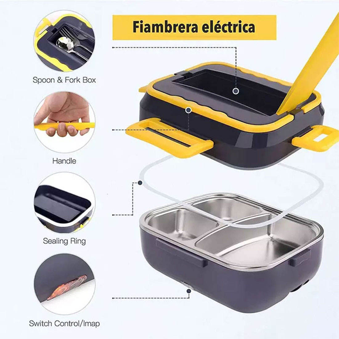 Utensilios de cocina Juegos de utensilios de cocina de 1,5 l, calentador, loncheras eléctricas portátiles, contenedor de acero inoxidable con bolsa aislante para coche y camión 