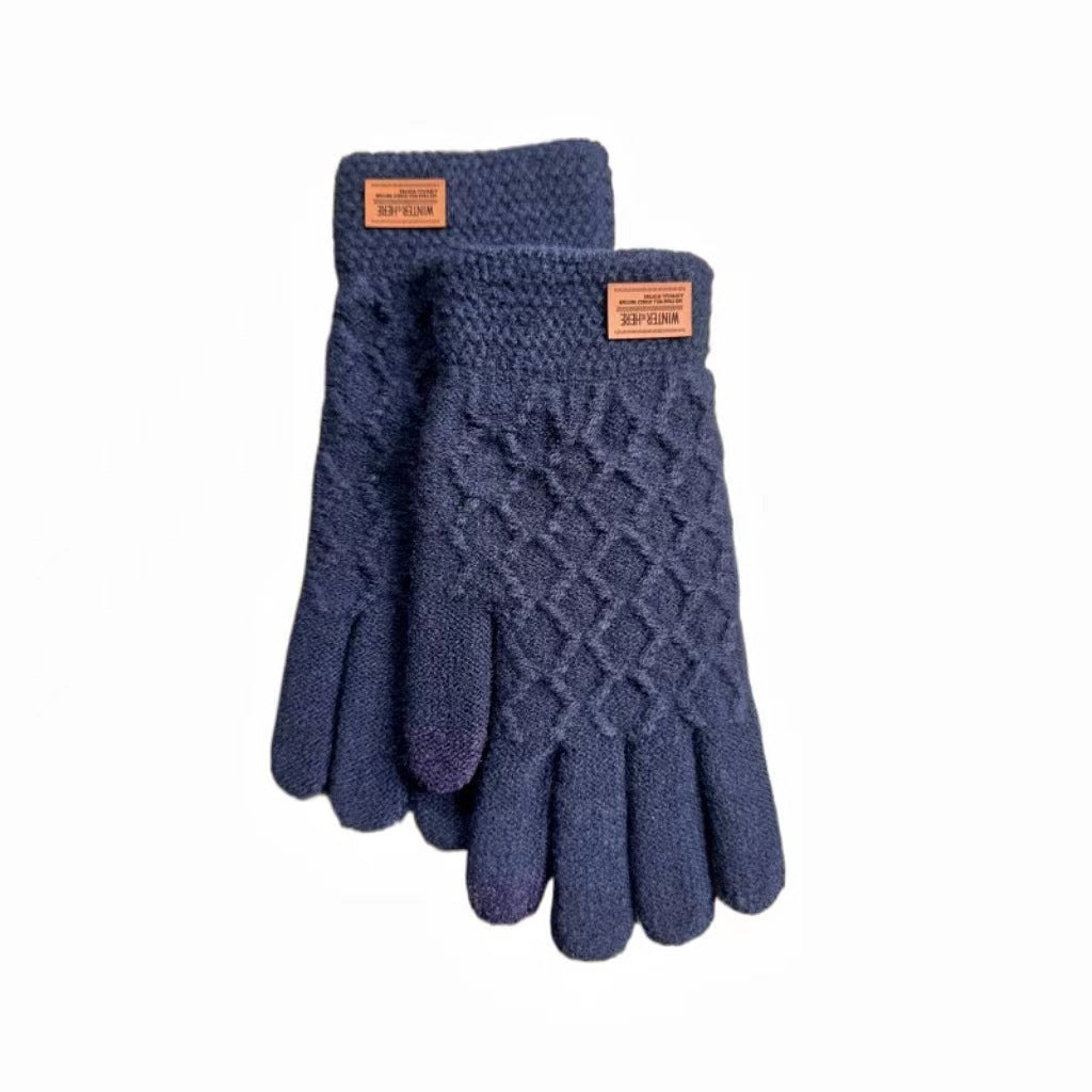 New Men's Touch Screen Autumn And Winter Knitting Warm Velvet Padded Thickened Gloves