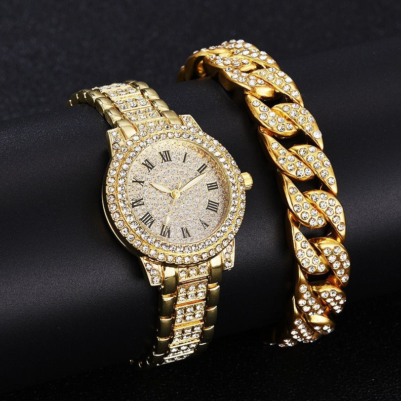 Nouveau plein de diamants mode Hip Hop Bracelet en acier montre chaîne boîte-cadeau Bracelet cubain mode cadeau montre pour hommes