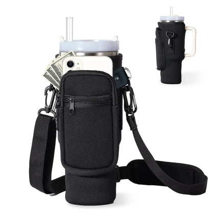 Sac de transport de bouteille d'eau avec poche pour téléphone, pour gobelet Stanley de 40oz avec poignée, pochette porte-bouteille d'eau en néoprène