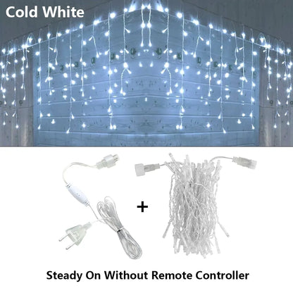 3.5-25M LED Icicle String Lights Christmas Curtain Fairy Lights Garland Remote Outdoor For New Year Wedding Street Holiday Decor