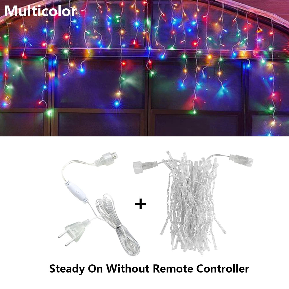 Guirnalda de luces de carámbanos LED de 3,5-25M, cortina de Navidad, guirnalda de luces de hadas con control remoto para exteriores, decoración para Año Nuevo, boda, calle y vacaciones