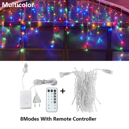 Guirnalda de luces de carámbanos LED de 3,5-25M, cortina de Navidad, guirnalda de luces de hadas con control remoto para exteriores, decoración para Año Nuevo, boda, calle y vacaciones