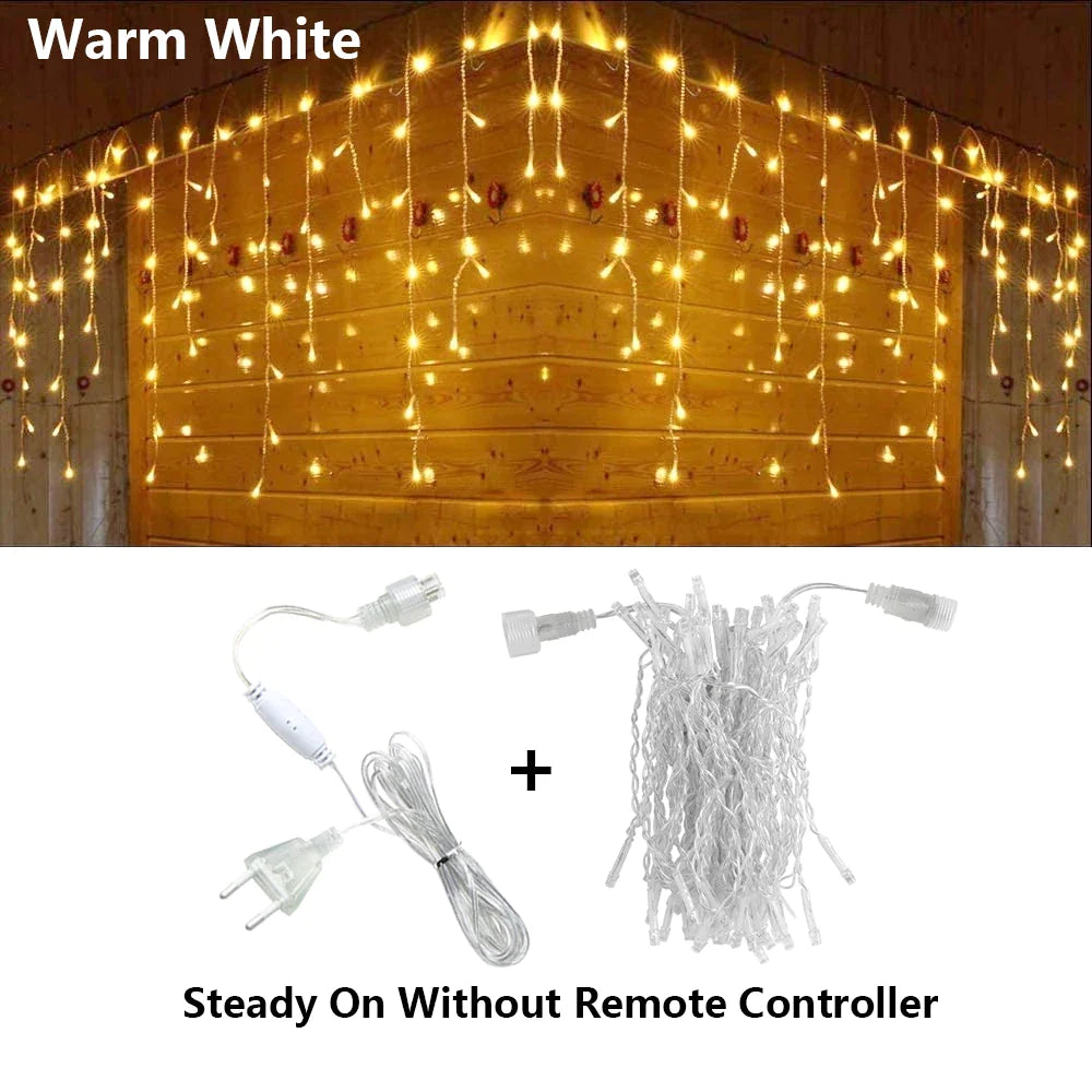 3.5-25M LED Icicle String Lights Christmas Curtain Fairy Lights Garland Remote Outdoor For New Year Wedding Street Holiday Decor